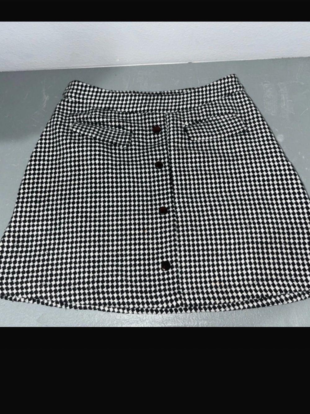 Fashion Union Black and White Houndstooth A-Line Button Skirt